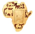 Map of Africa  Bas Relief Wooden Photo Frame with African Animals - Portrait