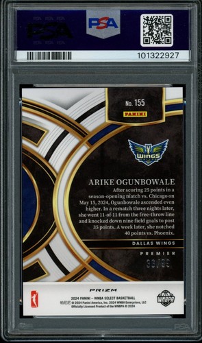 ARIKE OGUNBOWALE PSA 10 2024 Panini Select Premier Level White Prizm #155 36/99 - Picture 2 of 2
