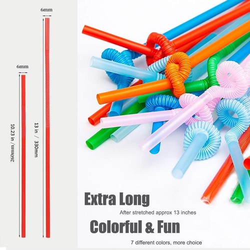 100pcs Assorted Colored Plastic Disposable Drinking Straws, 10.2 inch Long Be... - Picture 3 of 9