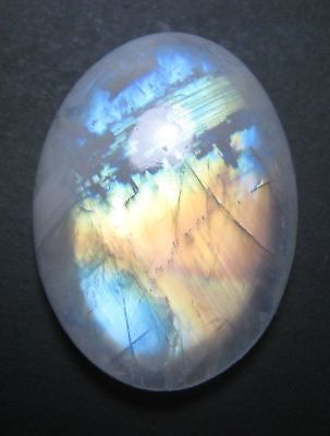 LARGE 18x13mm OVAL CABOCHON-CUT NATURAL INDIAN RAINBOW MOONSTONE GEM