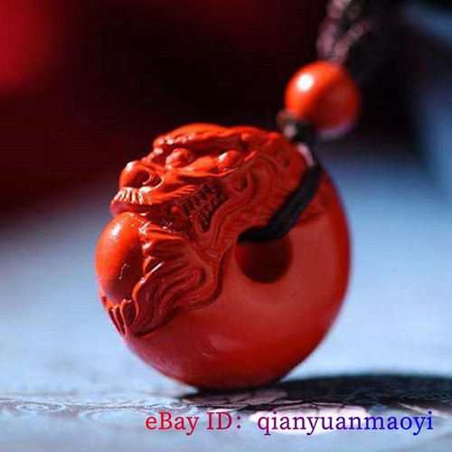 Cinnabar Pixiu Pendant Necklace Men Natural Jewelry Red Talismans Vintage - Picture 4 of 5