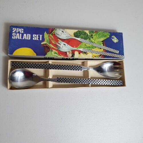 Vintage 60's YAX Stainless steel Salad server spoon & fork set Japan Made Silver - Picture 1 of 4