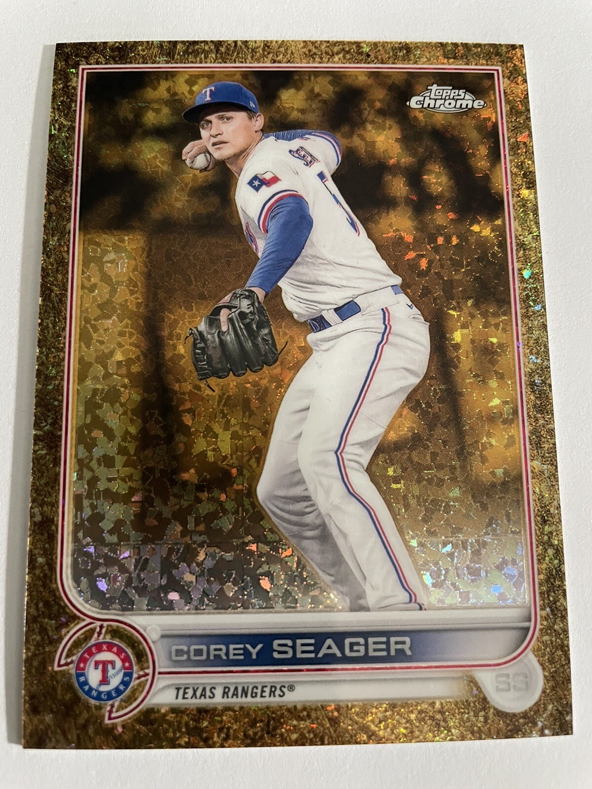 2022 Topps Chrome Gilded Gold Etch Mini Diamond #116 Corey Seager Rangers /50