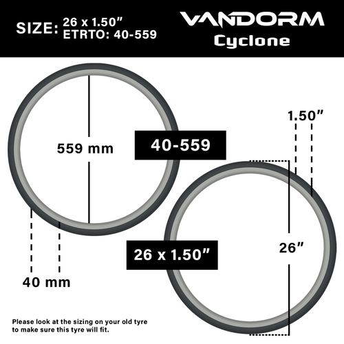 2x Vandorm 26 x 1.50" Cyclone MTB Slick Tyres with Schrader Valve Inner Tubes - Picture 2 of 6