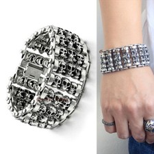 Men's Heavy Skull Motorcycle Biker Chain Stainless Steel Bracelet 35mm Wide