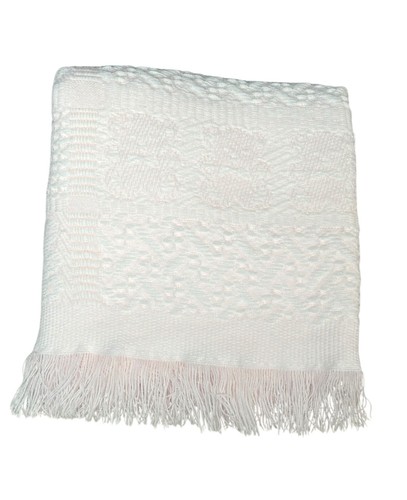 Coperta bambino vintage bianca rosa orsacchiotti frange acriliche tessuto fantasia Giappone - Foto 1 di 8