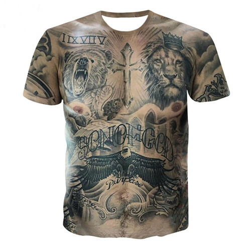 Tatuaje Músculo Hip Hop Ropa de calle Mujeres Hombres Camiseta Estampado 3D Mangas Cortas Camiseta Prenda para el torso - Imagen 1 de 3