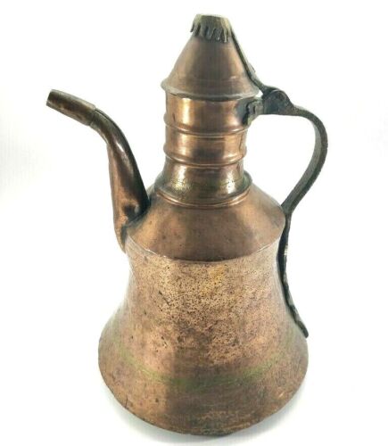 Vtg Antique Middle Eastern Arabic Turkish Hammered Copper Dallah Coffee Pot - Picture 11 of 12
