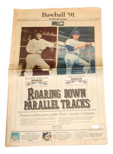 Nolan Ryan handsigniert 1991 Dallas Morning News Paper Rangers JSA
