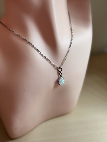 White Opal Fire Oval Pendant Sterling Silver 925 Necklace Gift Boxed (374) - Picture 8 of 9