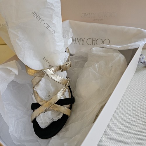 JIMMY CHOO Slingback SANDALS Black & Gold Size 36 - Picture 9 of 12
