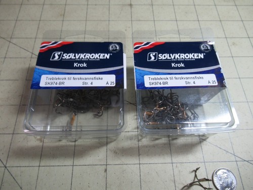50pc Treble Triple Hooks Bronze High Carbon Steel Size 4 Free Shipping USA Made - Picture 2 of 4