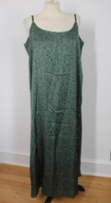 Eileen Fisher L Green Black Patterned Silk Cotton Tank Maxi Slip Dress