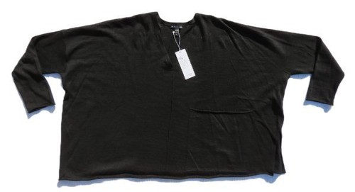 Maglione maglia manica lunga nuovo $248 Eileen Fisher L nero lino biologico cotone - Foto 2 di 6