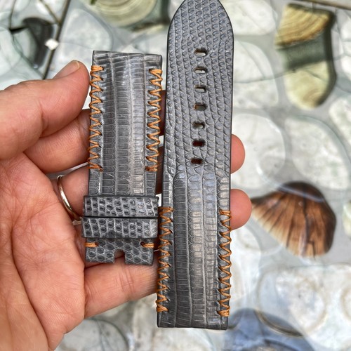 26mm/24mm Genuine Lizard leather watch strap band, leather watch strap Gray - Picture 12 of 14