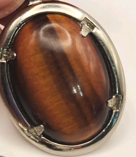 Real Tiger Eye Necklace & Earring Set VTG Silvertone Pat# 156452 24" Chain - 第 6/8 張圖片