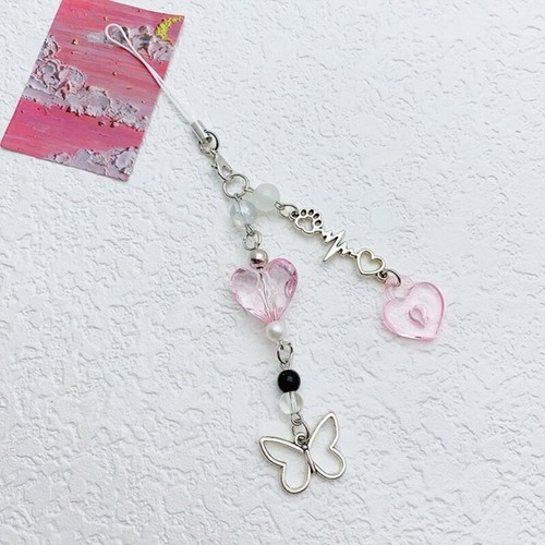 Fashion Heart Butterfly Charm Pendant Phone Chain Pocket Keychain Strap - Zdjęcie 7 z 10