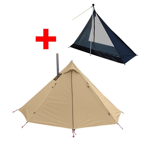 Tenda calda piramidale 4 stagioni per campeggio leggera impermeabile teepee con fornello - Foto 21 di 26