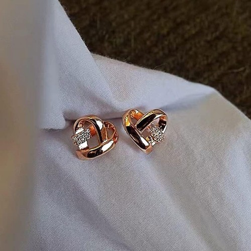 Rose Gold Plated Cute Twist Swirl Knot Love Heart CZ Stud Earrings Women Girl UK - Picture 3 of 5