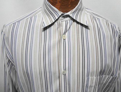 Ermenegildo Zegna L weiß blau braun schwarz gestreift Langarmshirt Italy - Bild 2 von 4