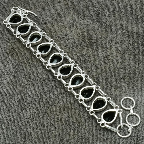 Black Onyx Gemstone 925 Sterling Silver Handmade Jewelry Bracelet 7-8" - Picture 6 of 8