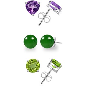 Green-Onyx-Amethyst-Peridot-925-Sterling-Silver-3-Stud-Earrings-11-Ctw-1964