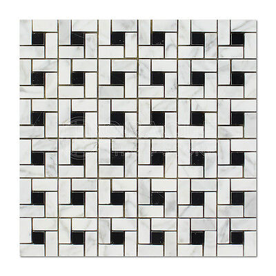 Carrara White Italian Bianco Marble Pinwheel Mosaic Tile