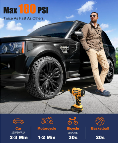 Portable Air Compressor, 21V Rechargeable Battery Powered 180PSI Handheld Pump - Picture 3 of 11