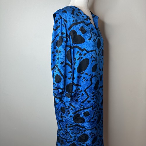 Vintage Adrianna Papell Dress Sz 6 100% Silk Blue Artsy Abstract Boho 80s Long - Picture 5 of 11