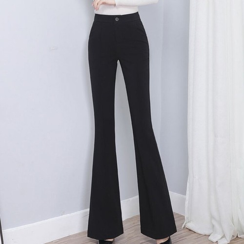 Lady Flared Pants Bell Bottom Stripe Stretch Slim Long Trousers Casual Business - Picture 13 of 15