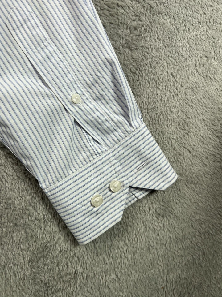 Camisas HART SCHAFFNER MARX Para Hombres Medianas Abotonadas Azul Rayas Manga Larga Extendidas Foto 3 de 4