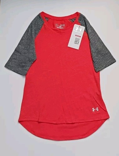 NEW Under Armour LOOSE  Heatgear Signature Orange Grey Shirt Sz.YouthExtraSmall  - Picture 1 of 9