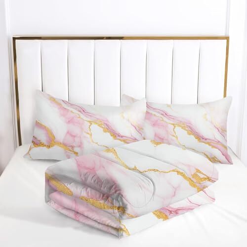 Girls Comforter Set: Bedding Set Size for Teen Girl Women Queen Pink Marble - Picture 6 of 6