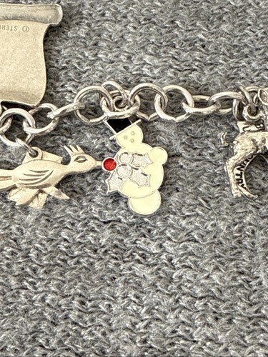 Pulsera de cadena vintage de plata de ley con dijes - Imagen 6 de 10