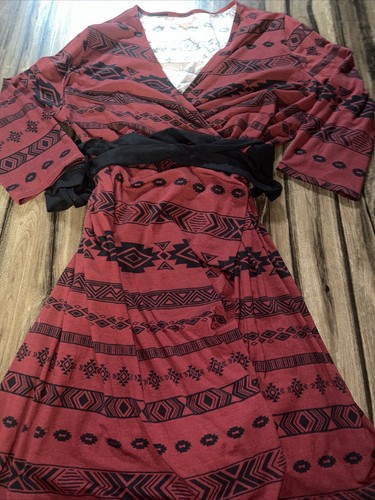 Lularoe Wrap Dress Red Black Michelle Aztec Tribal Belt 3XL 24/26 XXXL Southwest - Picture 12 of 12