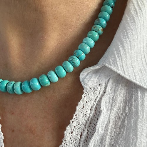 Collar de cuentas de tambor cañón con botones turquesa Big Bold enorme 10 mm azul bebé Arizona - Imagen 2 de 10