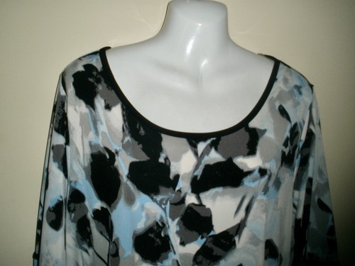 #773 Plus Big 18/20 VIP Knits by Avenue Women Blouse Top Shirt Blue Floral - 第 5/6 張圖片