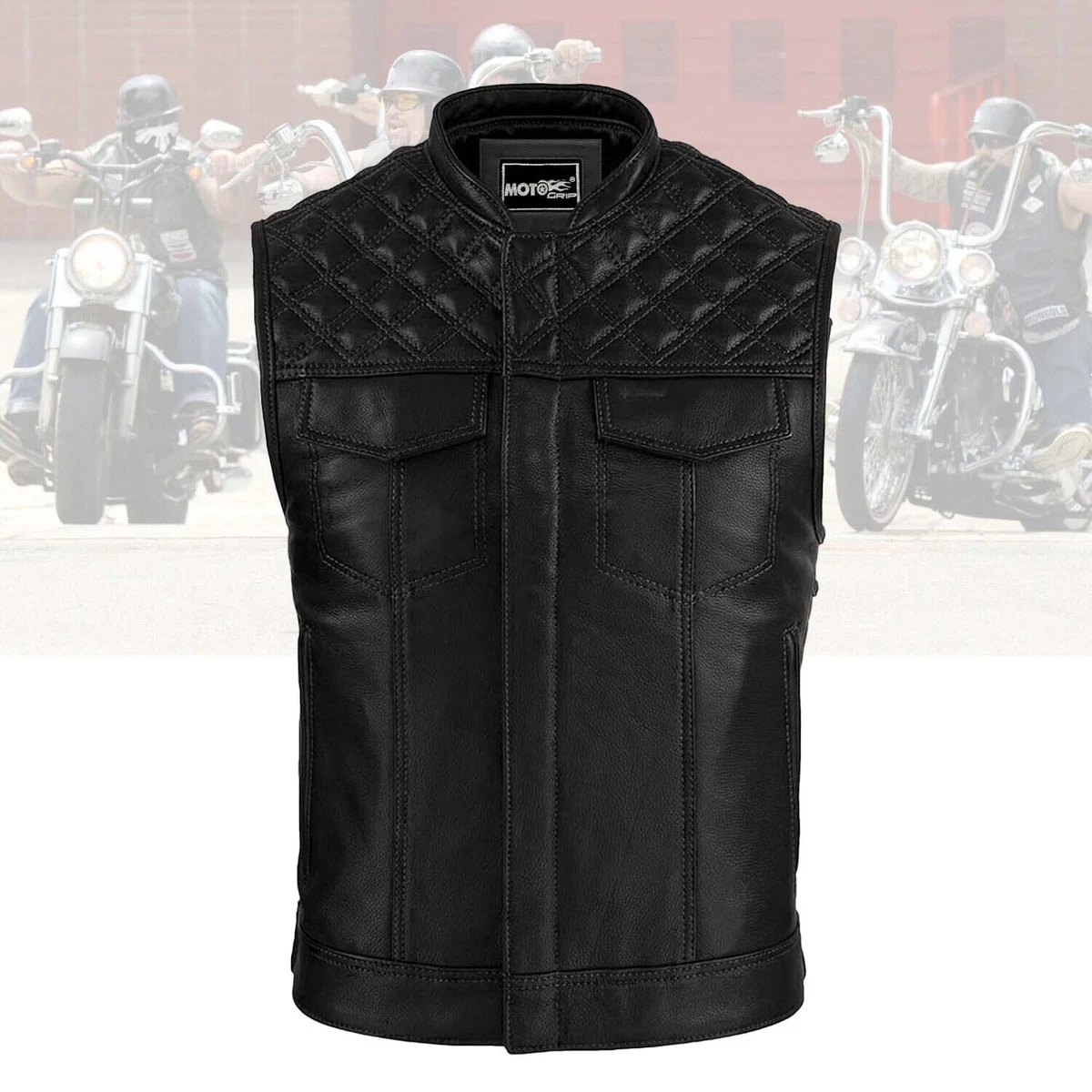 Plain black leather best sale vest