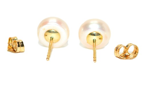 Rosa Perlen Ohrringe 14K massiv Gold Ohrringe Solitär Ohrstecker Vintage - Bild 3 von 8