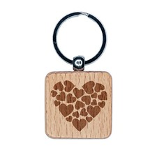 Hearts in Heart Valentine's Day Engraved Wood Square Keychain Tag Charm