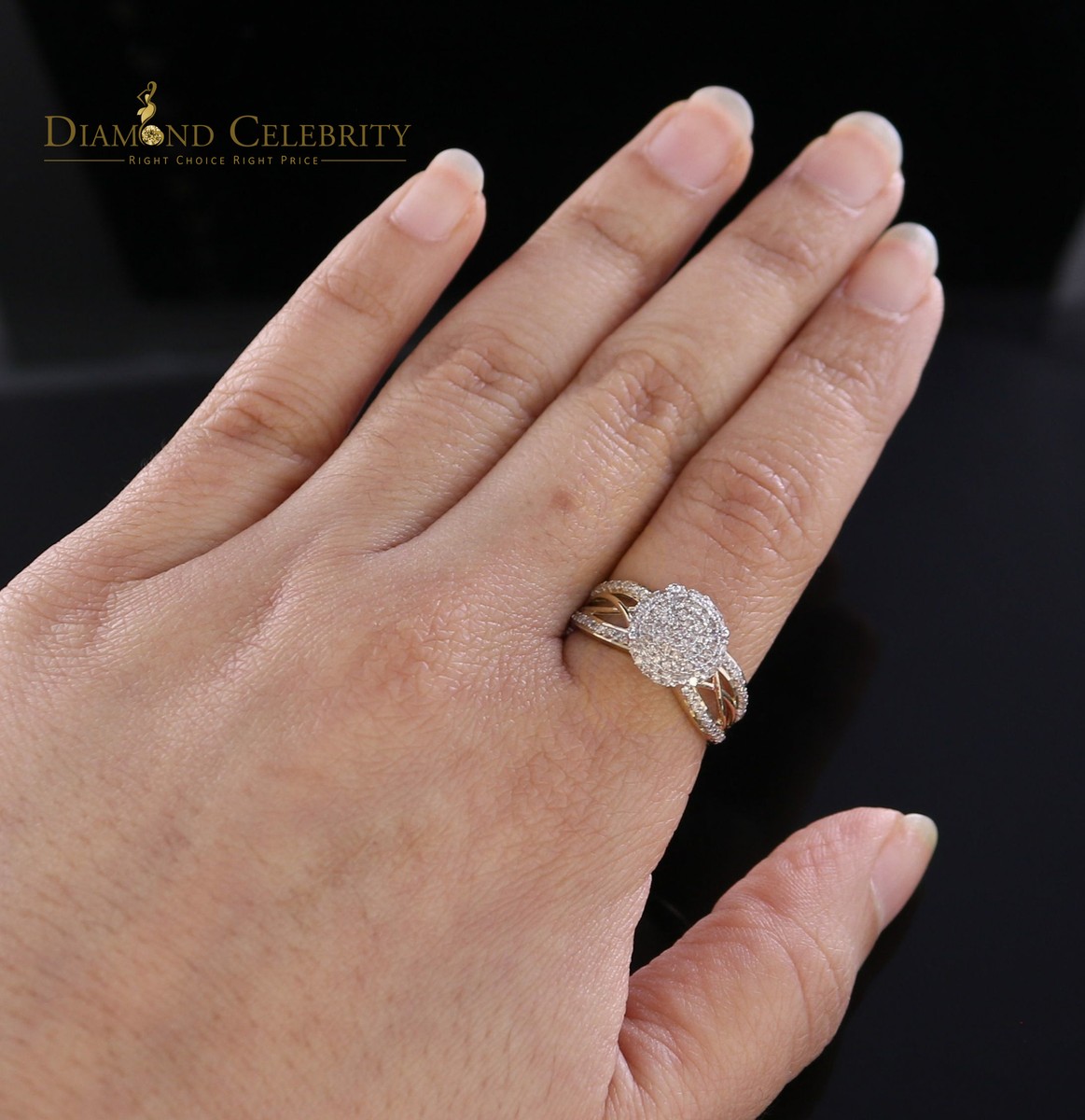 0.50 CT Real Diamond 925 Yellow Silver Shine Round Womens Engagement Ring Size 7