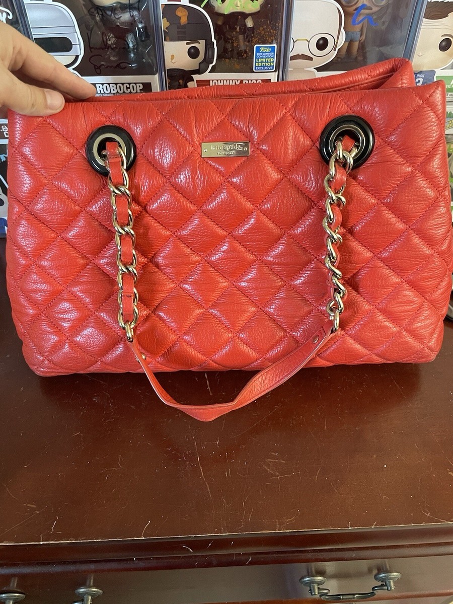 Kate Spade Gold Coast Maryanne Soft Quilted Red Leather Purse Handbag Large eBay