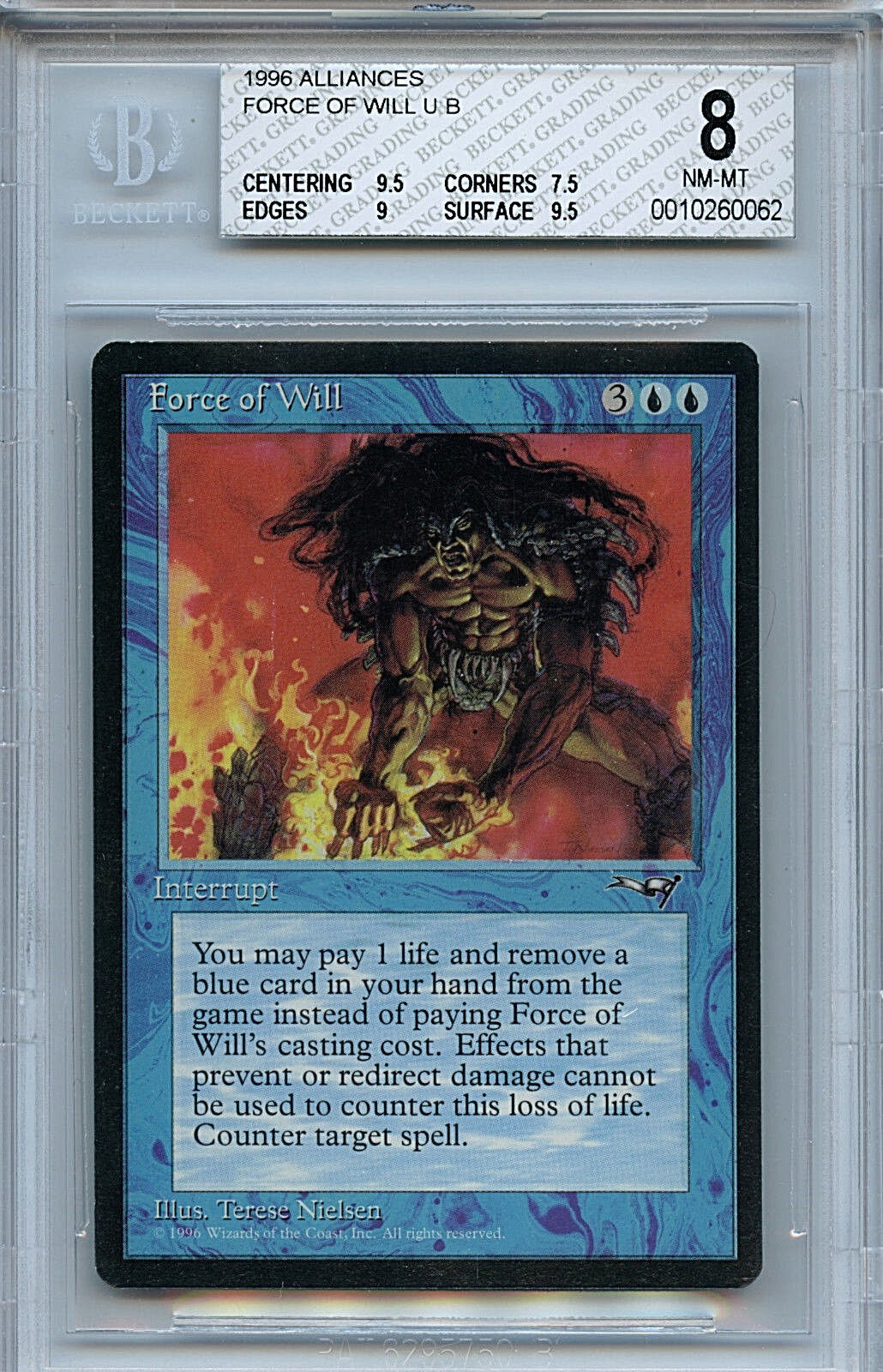 MTG Alliances Force of Will BGS 8.0 NM-MT Magic card