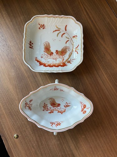 2 Vintage RICHARD GINORI Rooster SIENA RUST Pattern Plate and Sauce Boat Italy