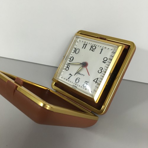 Vintage Equity Travel Alarm Clock Brown Folding Case Glow In The Dark Wind Up 3" - Picture 4 of 21
