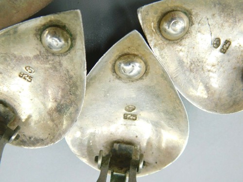 Vintage Signed 925 Sterling Silver Teardrop Earrings Chalcedony MOP Turquoise? - Picture 6 of 7