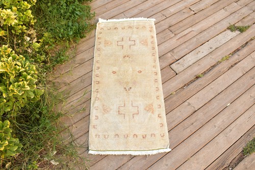 Alfombra vintage 18''x41'' alfombra pequeña felpudo anudado a mano color silenciado 46x105 cm - Imagen 2 de 9