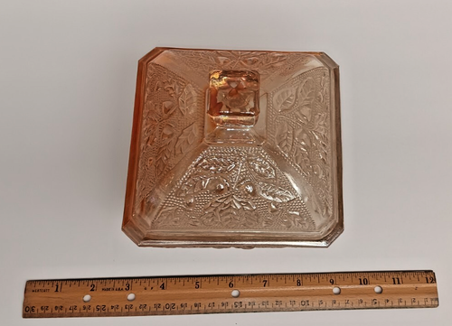 VTG Jeanette Marigold Carnival Glass Candy Square Pedestal Dish w/Lid - Picture 3 of 9