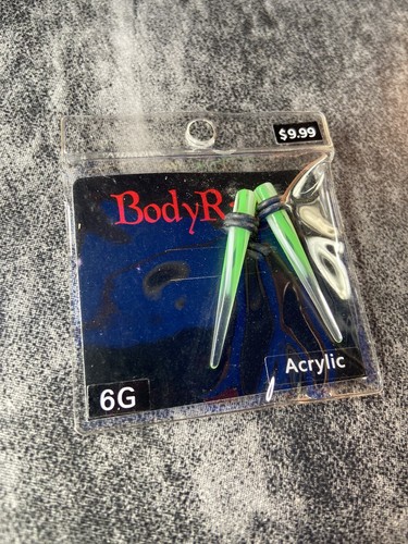 GREEN/WHITE EAR PLUGS EXPANSION TAPPER GAUGES 6G JELWERY EARING, BODY RAGE, PAIR - Picture 2 of 6