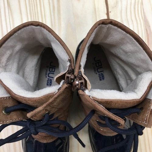 JBU Jambu Boots Womens 7.5 M Caramel Lace Up Zip Wedge Duck Boot Brown Blue - Picture 16 of 18